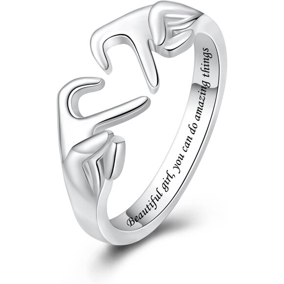 925 Sterling Silver Heart Claddagh Rings for Women Teens Adjustable White Gold